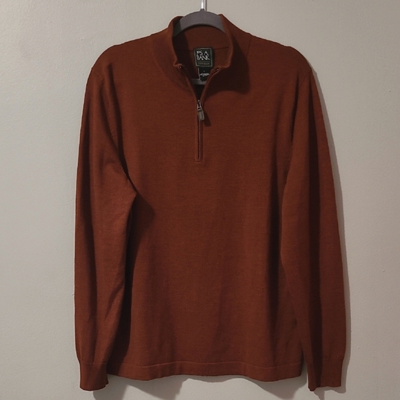 JoS A Bank Traveler Men's L Rust Merino wool Sweater Qtr zip Henley quiet luxury - Picture 1 of 14